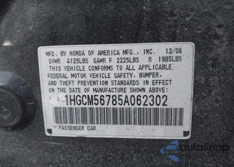 2005 Honda Accord 2.4 Ex z USA, uszkodzony, nr VIN 1HGCM56785A062302